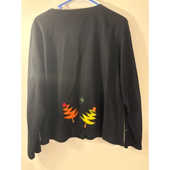 Michael Simon Light Holiday Cardigan Embroidered Festive Button Front Black - Picture 5 of 6